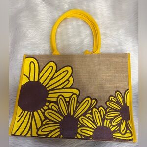 Yellow and Brown Floral Tote Bag